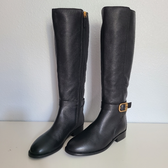 Tory Burch Women boots Black Tumbled Leather BROOKE Knee High Riding sz 6.5 new - Picture 5 of 11